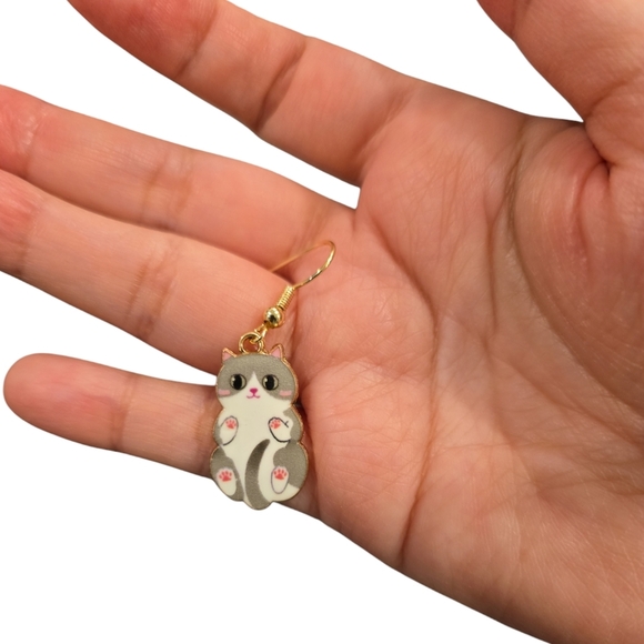 Whimsical Cat Earrings with Gold Ear Wires - Picture 3 of 3